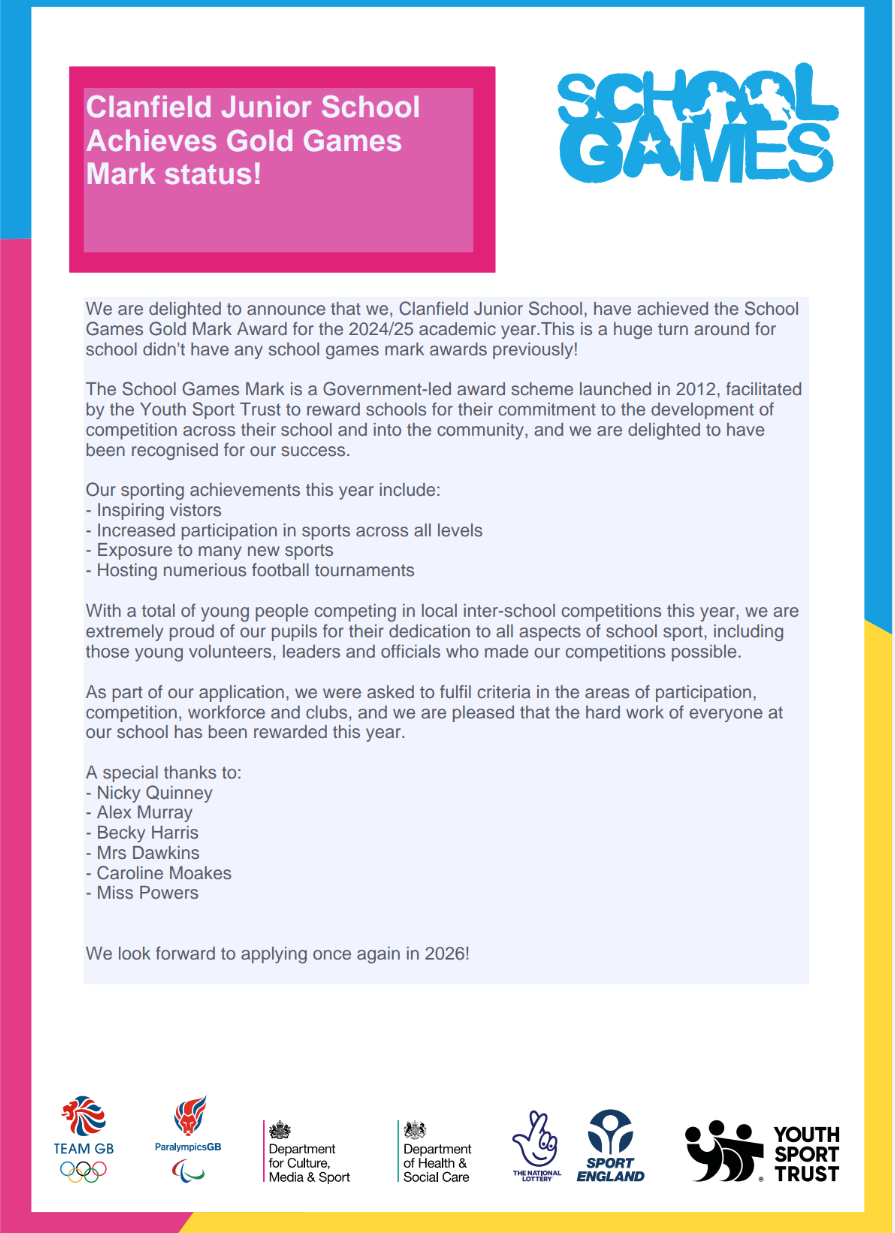 Letter awarding gold status