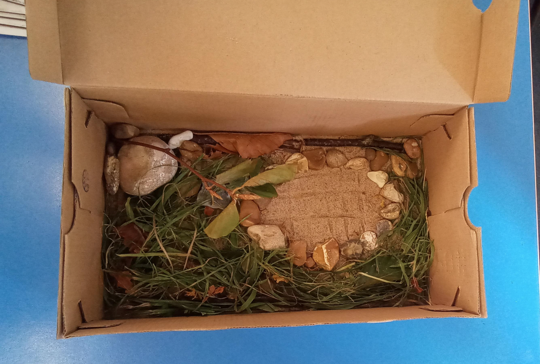Sacred place made in a shoe box with natural materials