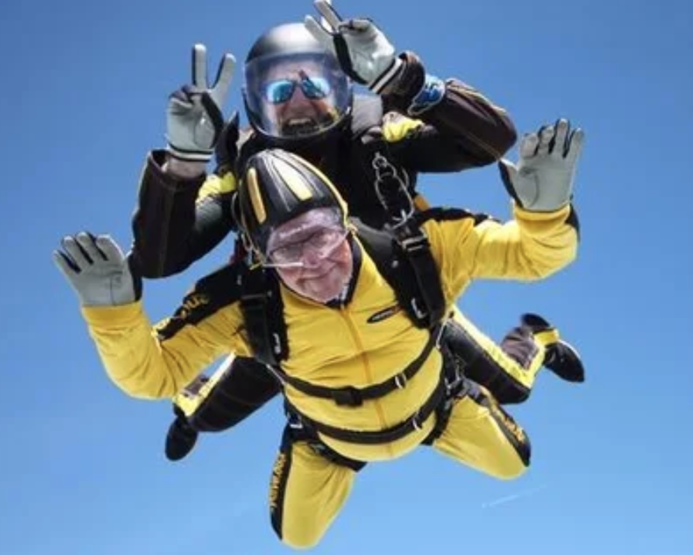 Photo of 2 men skydiving