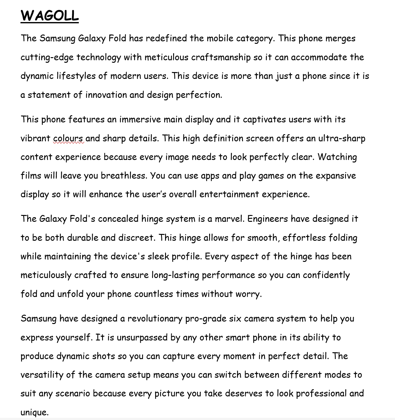 Writing example about an advert for phones