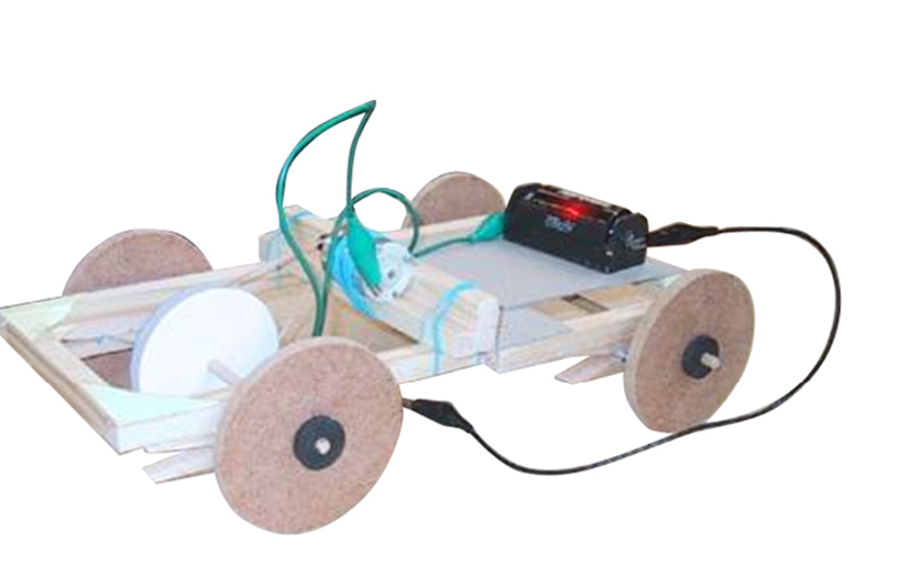 Picture of a circuit and wooden shell structure