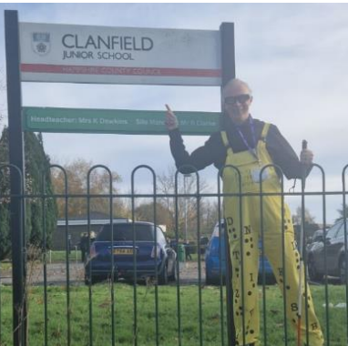 Photo of Clarke Reynolds standing outside Clanfield Junior School