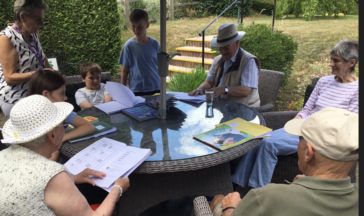 Residents sat around a table