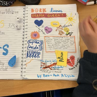 Children working on their reading scrapbook